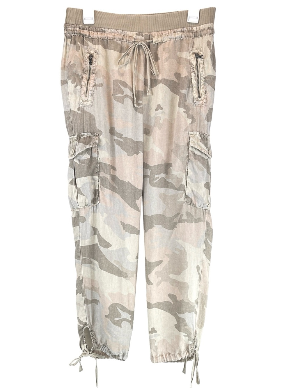 Anthropologie Marrakech 100% Linen Camo Jogger Cargo Pants Neutral Pastels Sz 28